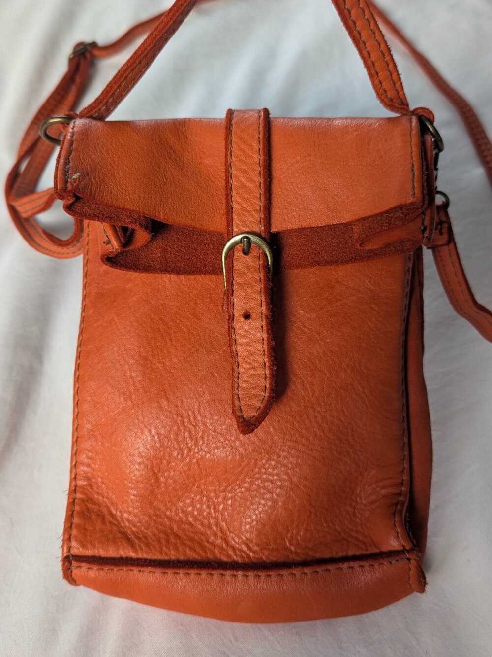 Leather Crossbody Bag, Burnt Orange